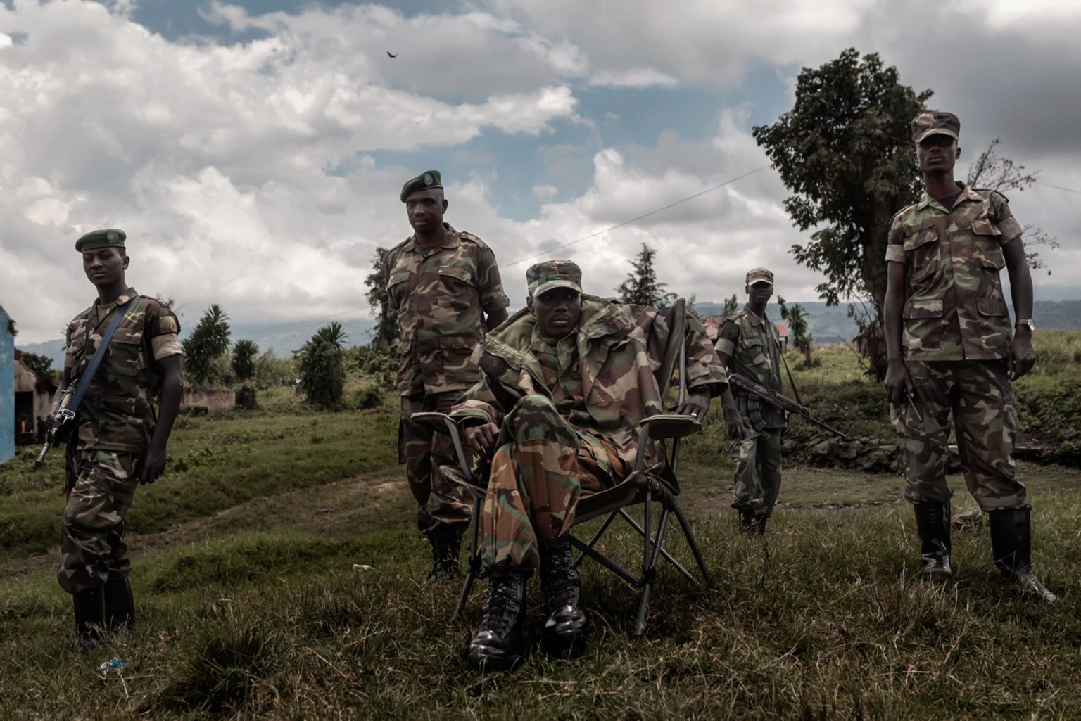Brigadier General Sultani Makenga (seated) of the newly formed Congolese Revolutionary is seen in Rumangabo military camp (Bunagana). The M23 Movement, the newly formed political wing of former M23 rebels, has formed a semi-autonomous administration structure in areas under their control in north Kivu province.  Rutshuru, Democratic Republic of the Congo, 2012
