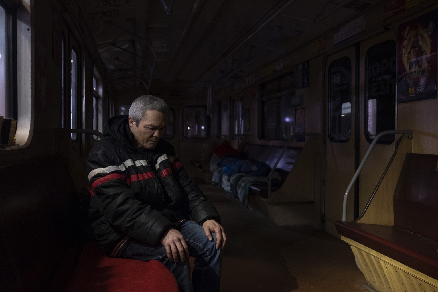 01559748 Kharkiv, Ukraine - March 27th 2022 - Valery, 53, a supermarket employee, He has been living in a subway carriage for a month and because of the war he is separated from his family who took refuge in another station.
Ph.Giulio Piscitelli                      As Russia invades Ukraine, thousands of Ukrainians are fleeing the country to find shelter in bordering countries.
---------
Con l'invasione russa ai danni dell'Ucraina, migliaia di ucraini sono in fuga dalla nazione d'origine per cercare rifugio nelle nazioni confinanti. *** SPECIAL   FEE   APPLIES *** *** Local Caption *** 01559748