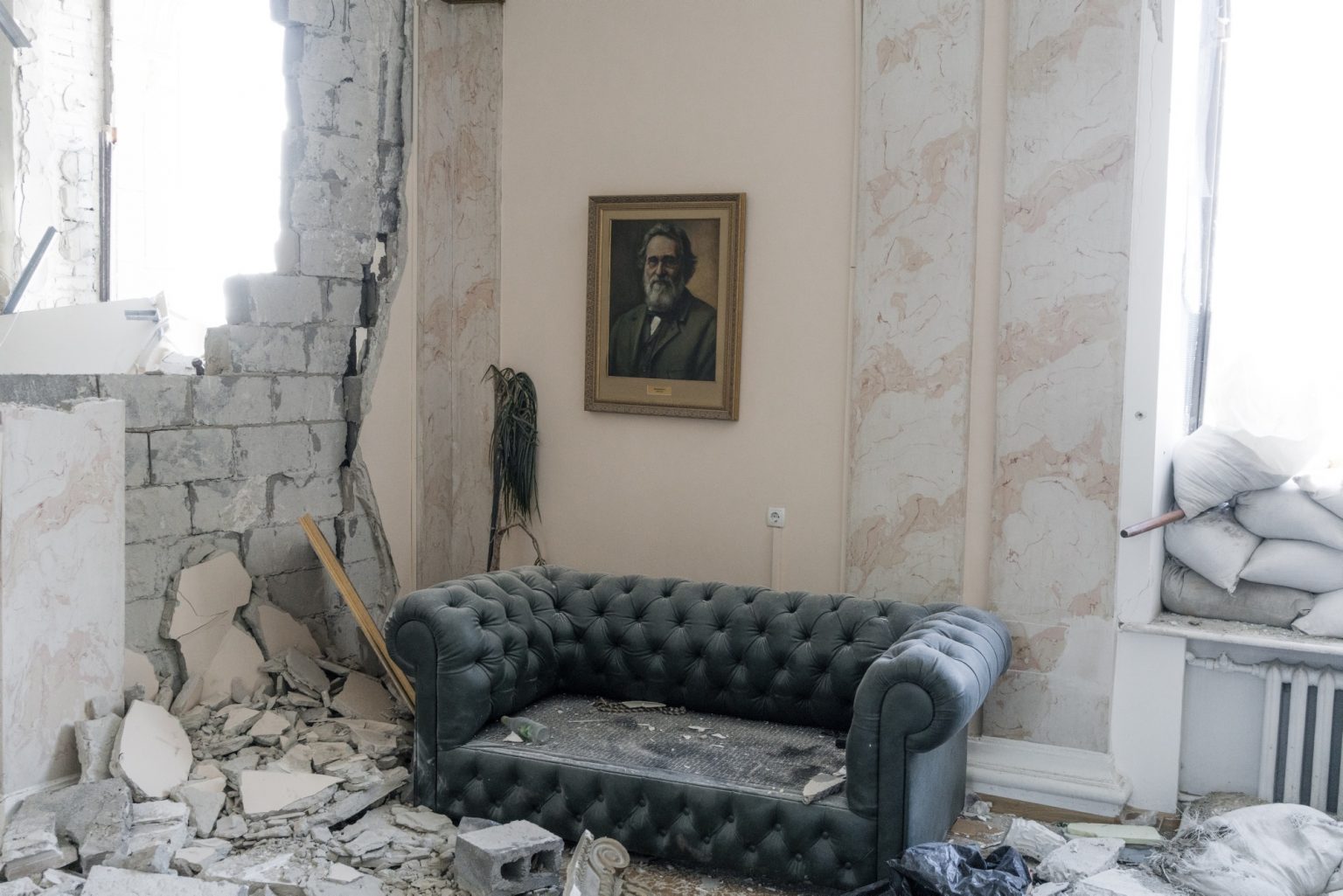 UKRAINE, Kharkiv. March 16, 2022 - The interior of the City Hall building in the central square in Kharkiv, damaged by shelling.