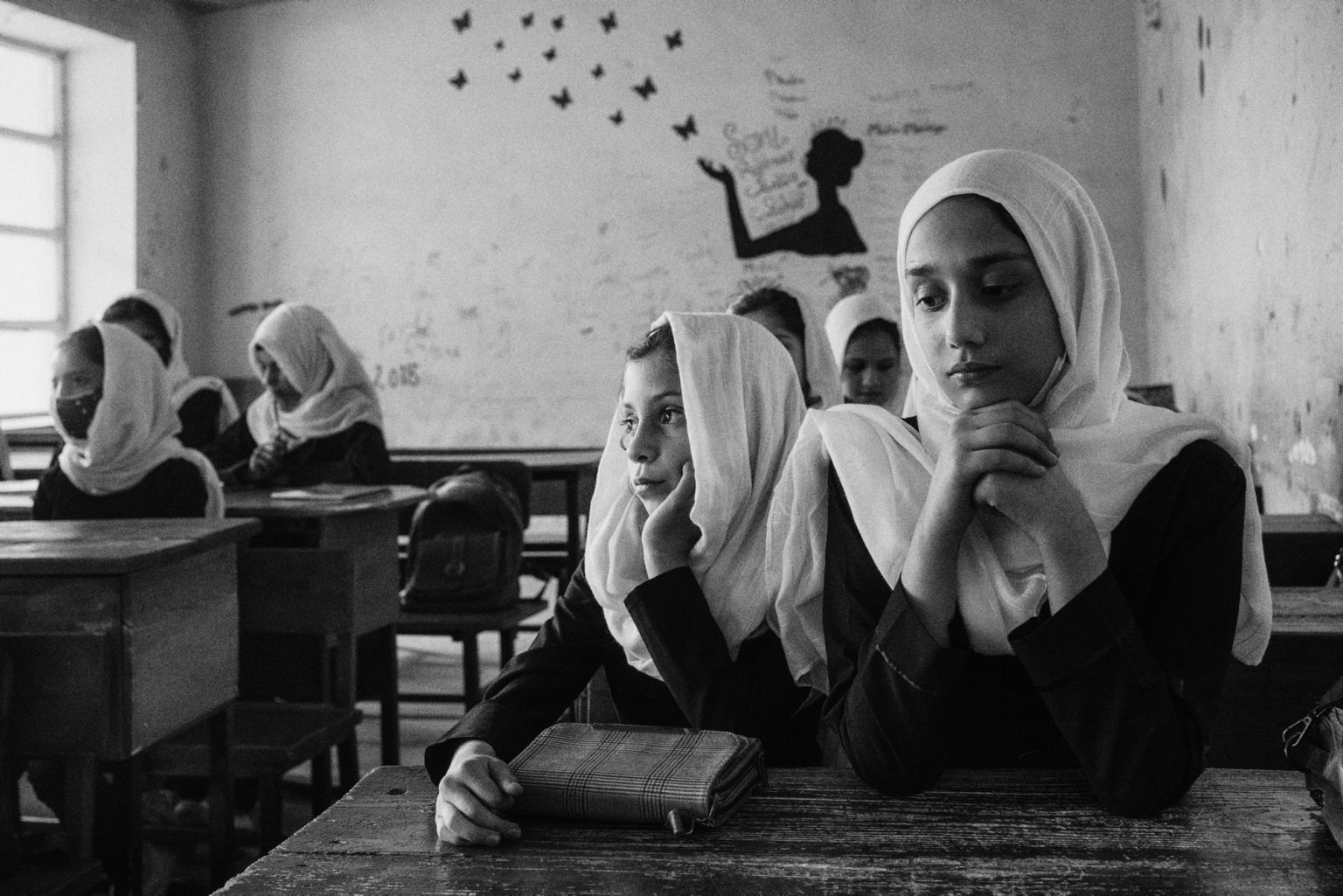 KABUL, AFGHANISTAN - MARCH 23:
Students attend a class in Ayesha Durkhani girls school. The students in this class are attending 6th grade, the higher class the Taliban government allowed girls to attend.
(Photo by Lorenzo Tugnoli/ Washington Post/ Contrasto)